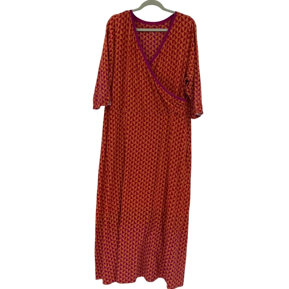 Soft Surroundings Orange Magenta Geometric Triangle Print V-Neck Maxi Dress 1X